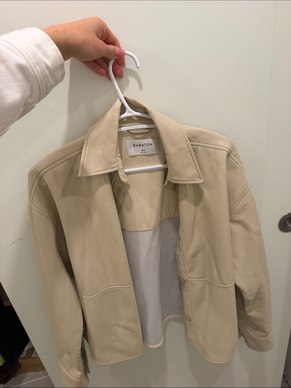 Babaton Cream Leather Shirt Jacket